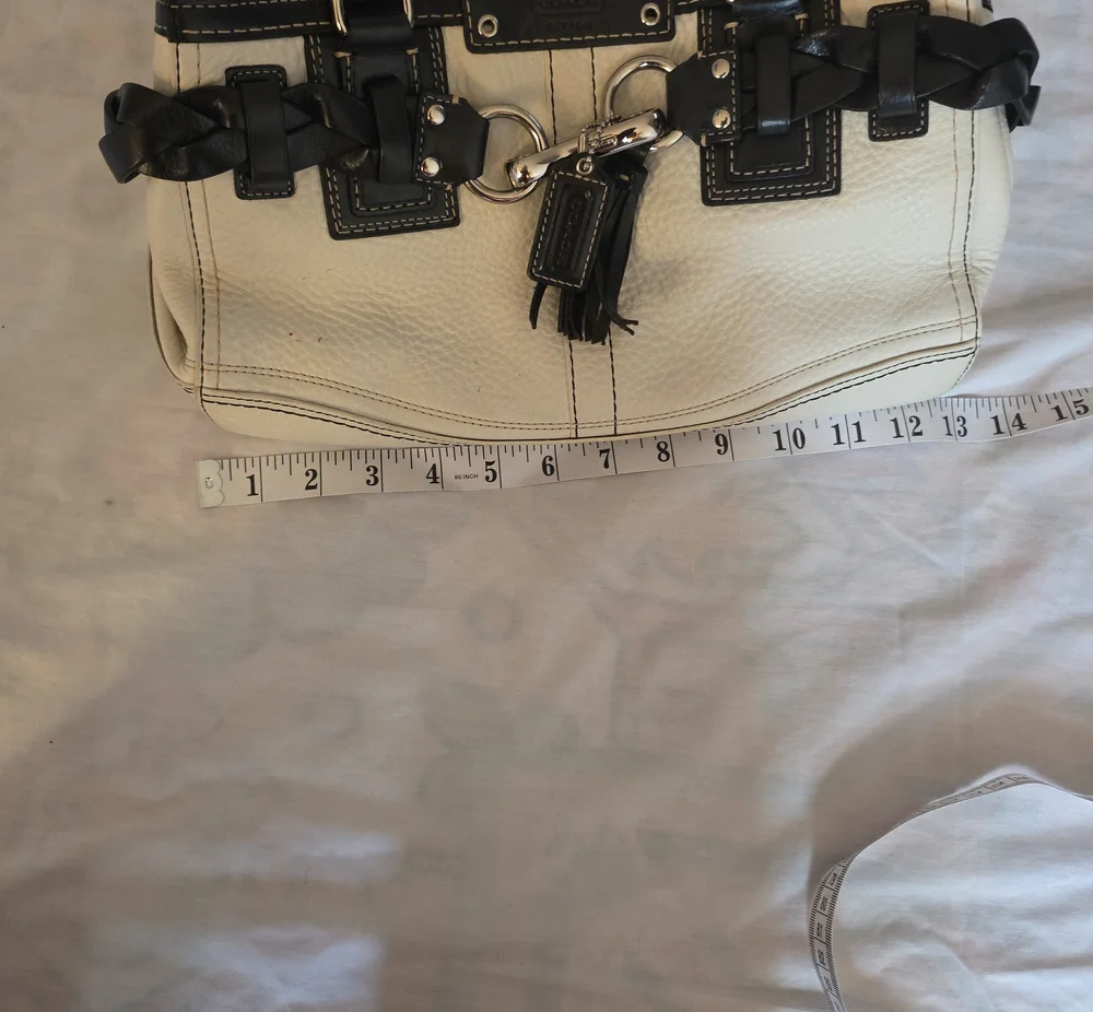 Coach Cream and Black Leather Satchel with Tassel - Picture 5 of 10